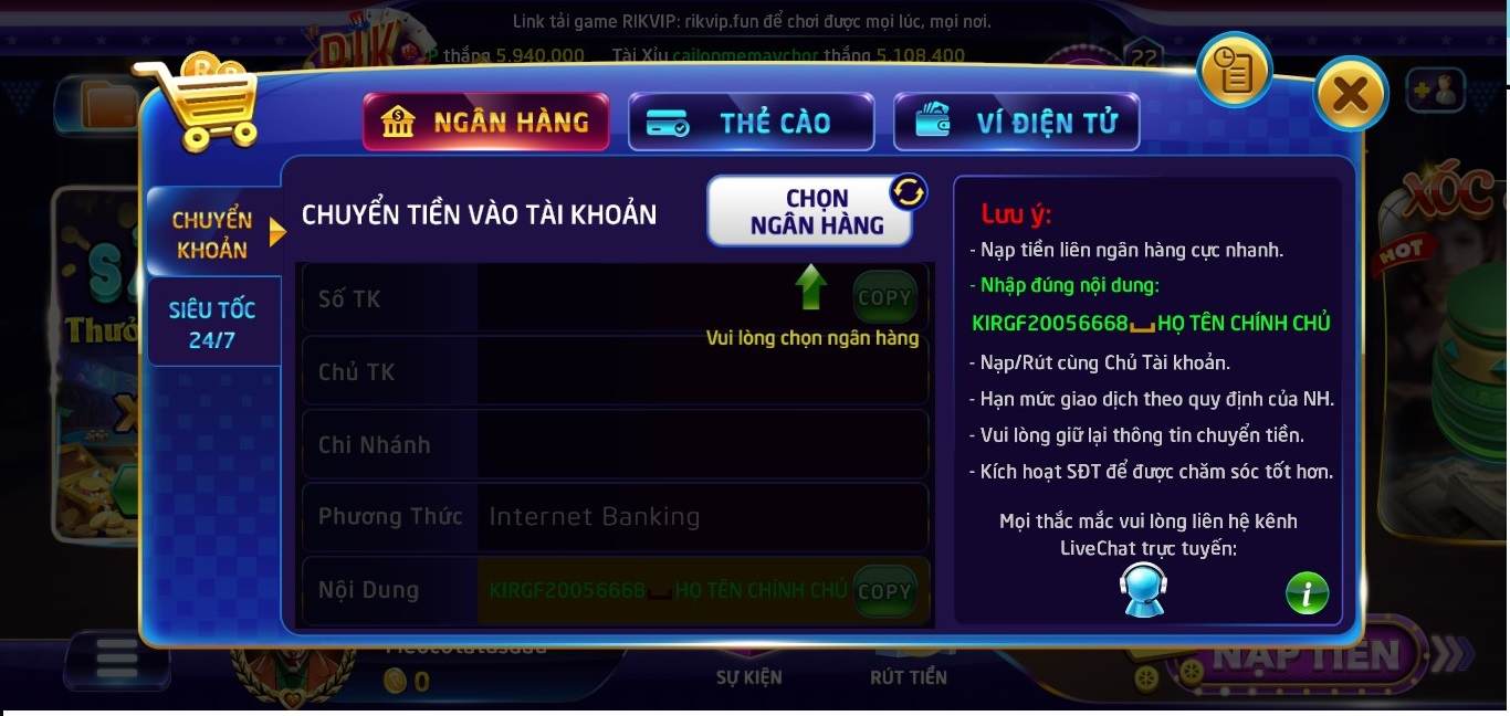 Rikvip – Nhà Cái Cá Cược Trực Tuyến Hàng Đầu Hướng dẫn nạp - rút tiền siêu tốc tại Rikvip